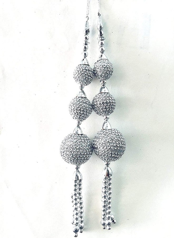 Glamyou Handmade, Ethnic Silver Latkan and Tassels Hanging for Blouse, Kurtis, Lehengas, Skirts and Sarees Pack of 2 - Image 3